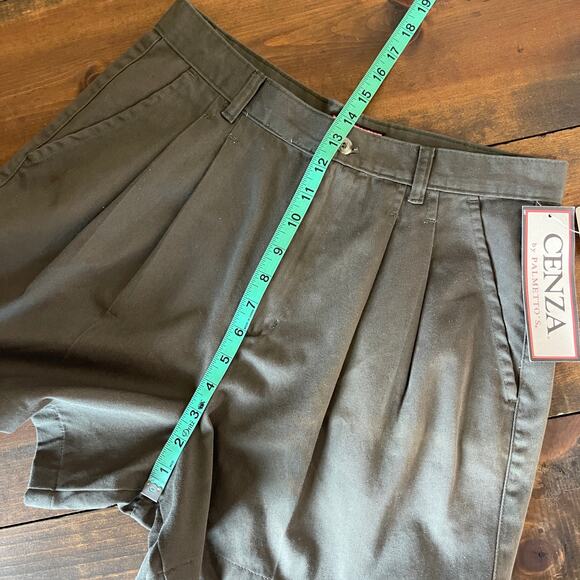Vintage 90s Cenza Olive green Pleated Trouser Shorts Utility Women's 12 Fits 8 - Picture 10 of 11
